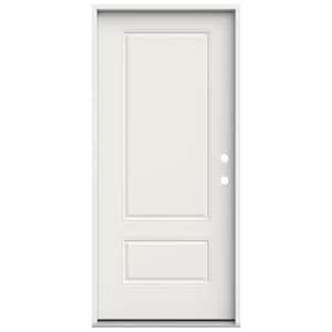 36 in. x 80 in. 2 Panel Euro Left-Hand/Inswing White Steel Prehung Front Door