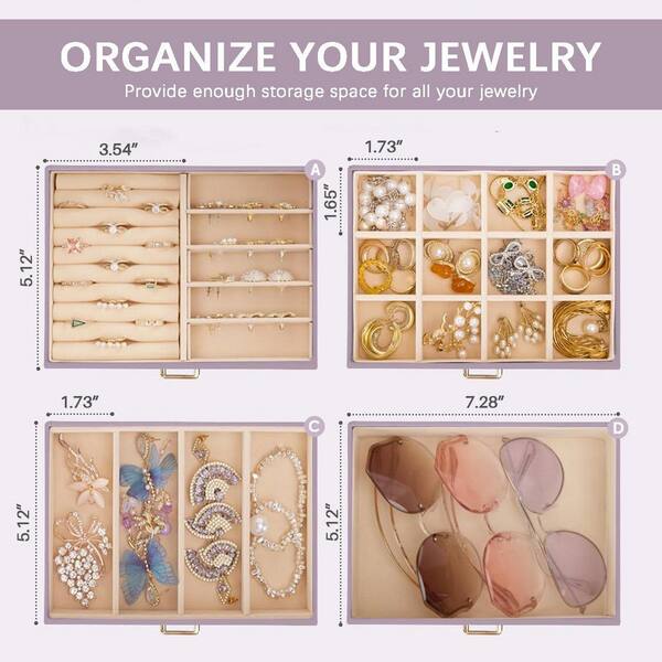 Grey Purple 10.4 in. x 11 in. Polyurethane Modern Jewelry Box with