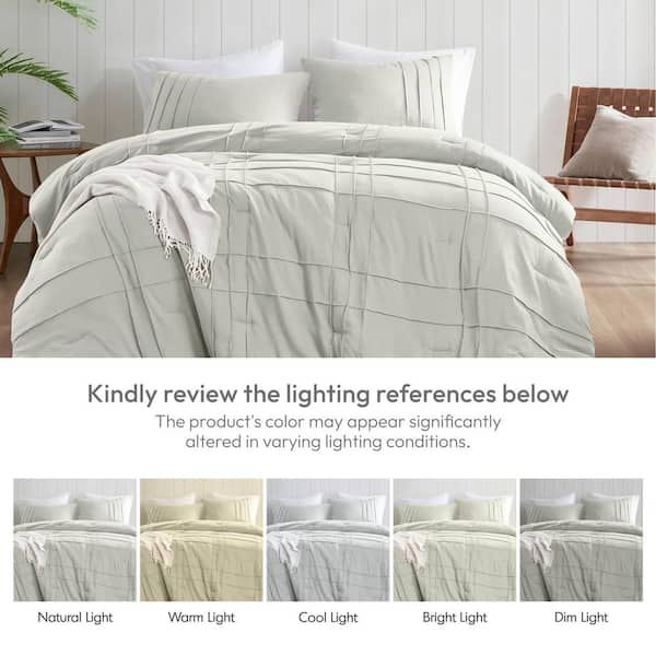 Porter 3-Piece Silver Microfiber Queen Soft Washed Pleated Comforter Set