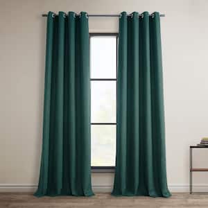 Slate Teal Green Faux Linen Grommet Room Darkening Curtain - 50 in. W x 96 in. L (1 Panel)