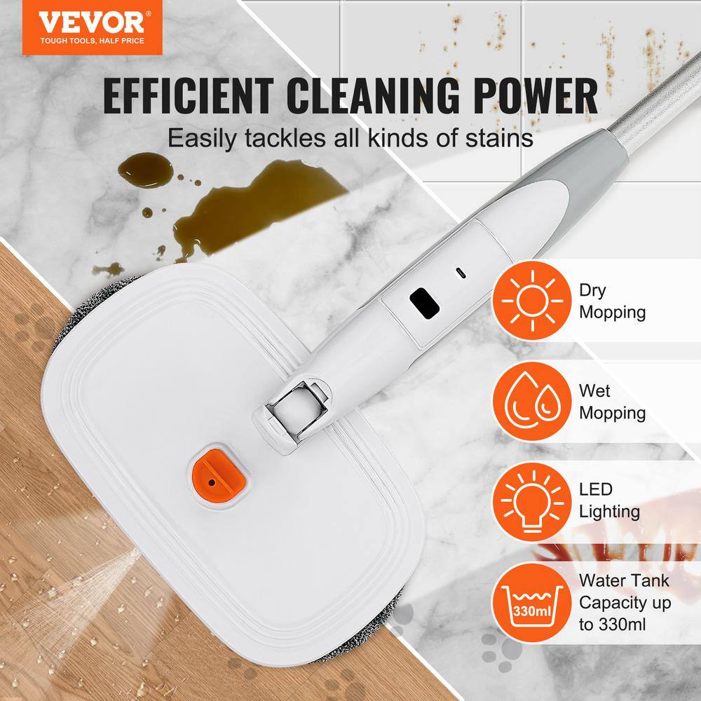 Cordless White Electric Spin Mop with Dual Heads and Microfiber Pads
