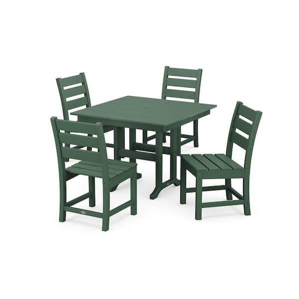 POLYWOOD Grant Park Green 5-Piece Plastic Side Chair Outdoor Dining Set