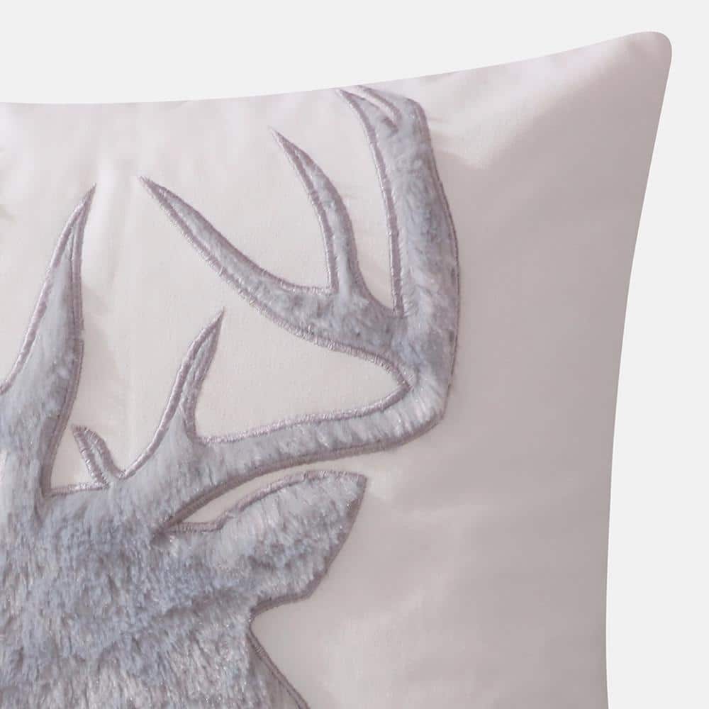 Camden Grey and White Faux Fur Moose Decorative Pillow 18x18