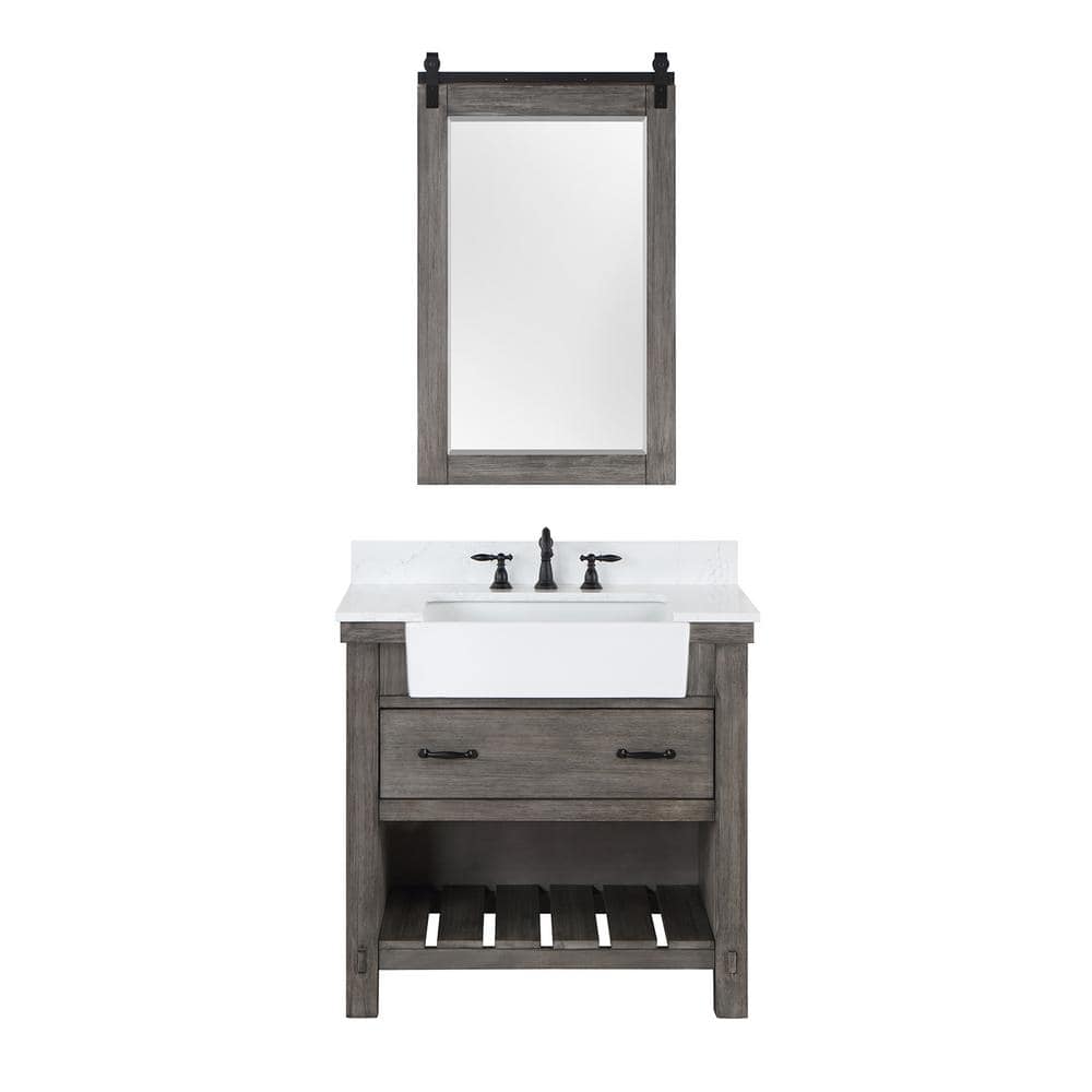 Villareal 36 in.W x 22 in.D x 34 in.H Single Farmhouse Bath Vanity in Classical Grey with Composite Stone Top and Mirror price history on PriceWatchPro