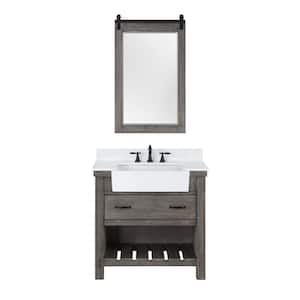 Villareal 36 in.W x 22 in.D x 34 in.H Single Farmhouse Bath Vanity in Classical Grey with Composite Stone Top and Mirror