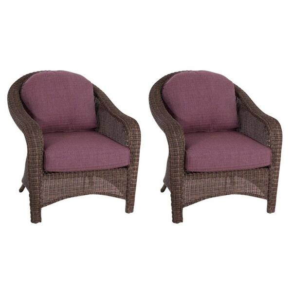 Hampton Bay Walnut Creek Patio Club Chair with Purple Cushions (2-Pack)-DISCONTINUED