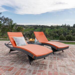 Miller Grey 3-Piece Faux Rattan Outdoor Chaise Lounge and Table Set with Orange Cushions
