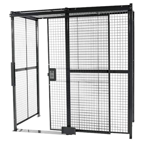 Vestil 124 in. x 125.2 in. x 124 in. Welded Gray Wire 4-Sides Sliding Door with Ceiling Driver Trucker Cage Machinery Guard