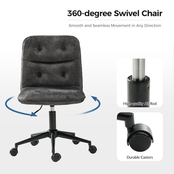 Ludwig Polyester Upholstered Charcoal Armless Swivel Task Chair with Tufted Back