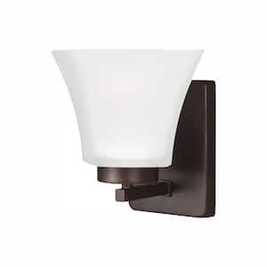 Bayfield 1-Light Burnt Sienna Contemporary Wall Sconce Bathroom Vanity Light with Satin Etched Glass Shade and LED Bulb