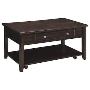 40 in. Walnut Rectangle Wood Coffee Table with Lift Top and Lower Shelf
