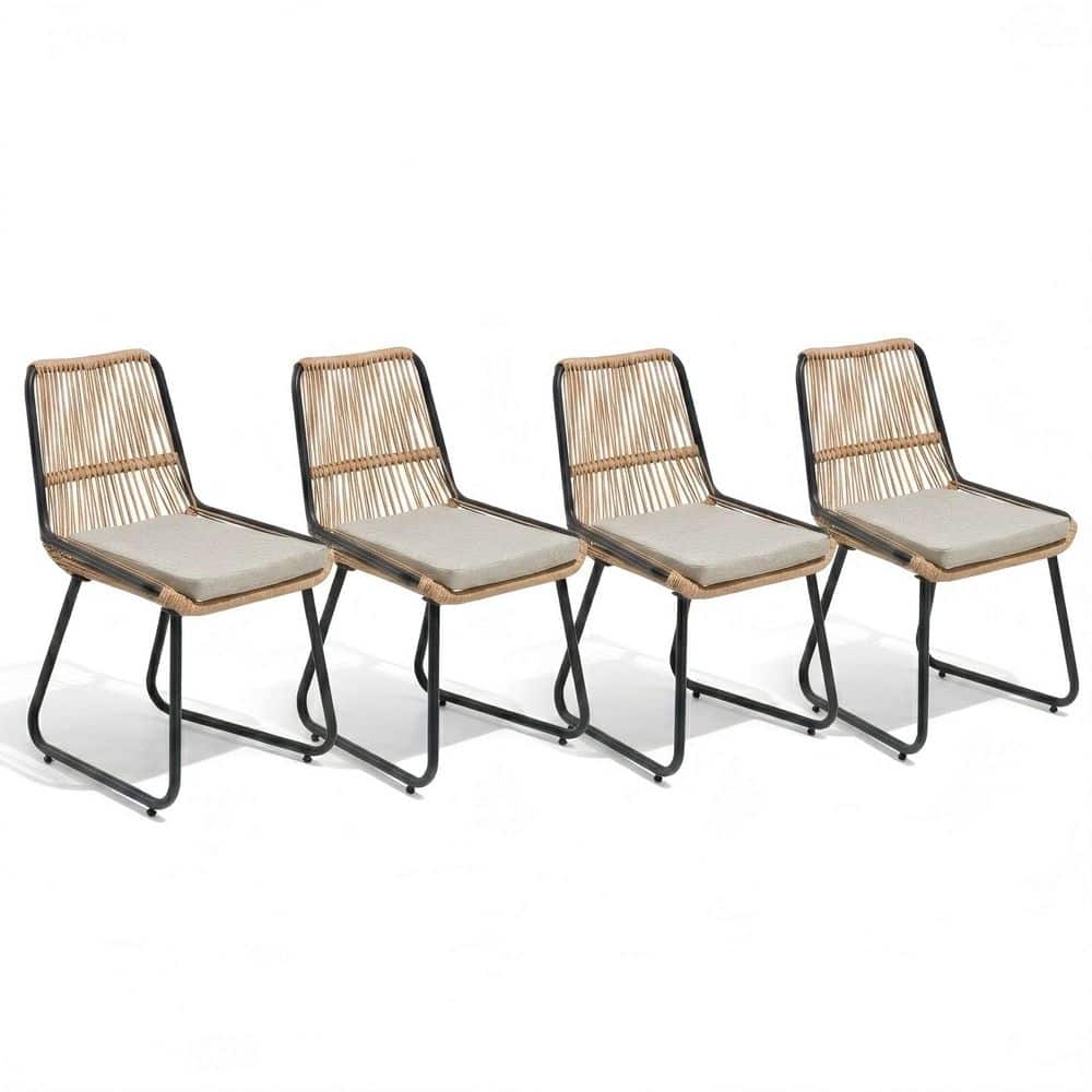 4-Pack Outdoor Dining Chair Metal Wicker Dining Chairs w/ High Back and Adjustable Knobs 1.97 in. Thick Cushion in Beige price history on PriceWatchPro