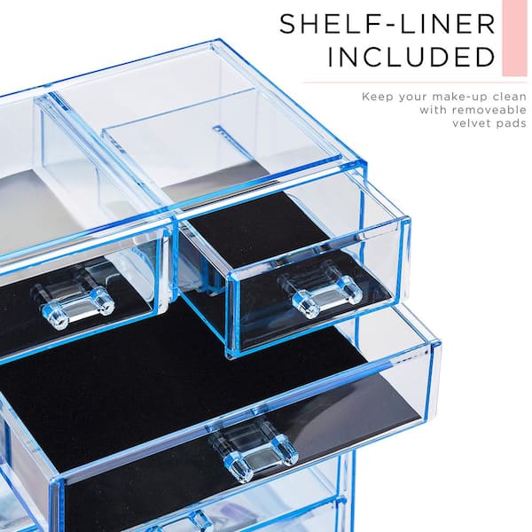 Freestanding 6-Drawer in. x 14.25 in. Acrylic Cosmetic Organizer in Blue MUP-SET-42B - The Depot
