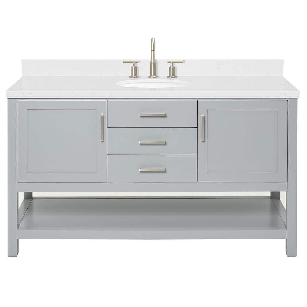 Bayhill Gray 60'' Single Sink Freestanding Vanity with Quartz Top