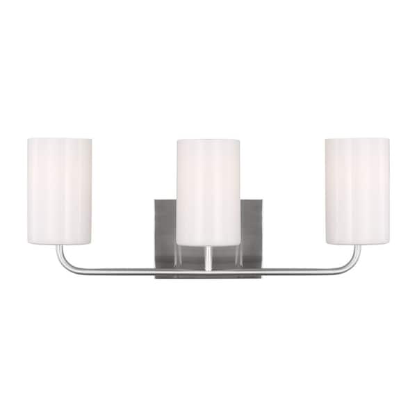 TIELLA Grant Park Large 22 in. 3-Light Brushed Steel Vanity Light with Clear White Glass Shades