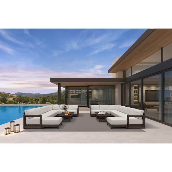 18-Pieces Patio Conversation Sets All Weather Outdoor Couch Sectional Set with Cushion Conversation Set Bronze