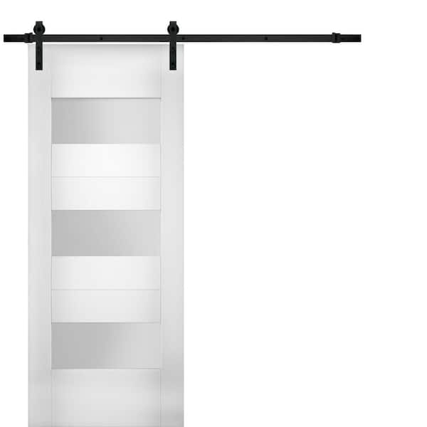 36 in. x 96 in. Single Panel White Solid MDF Sliding Door with Barn Black Hardware