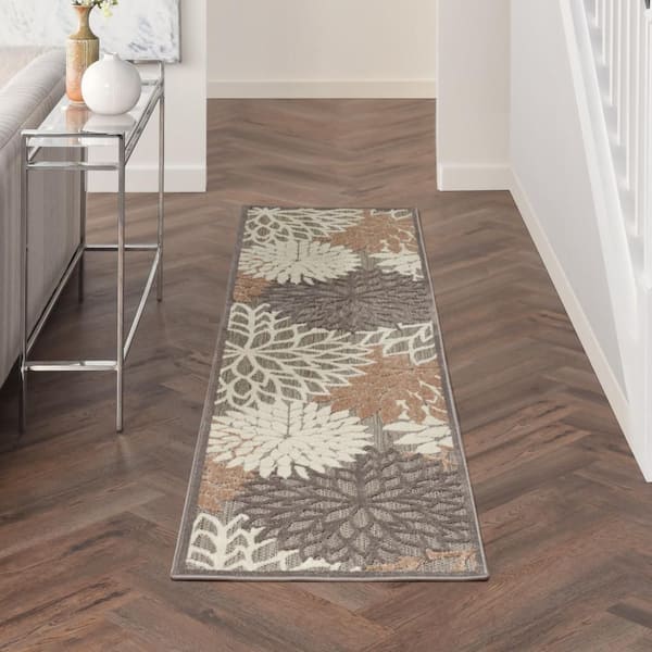 Aloha Natural 2 ft. x 10 ft. Kitchen Runner Floral Modern Indoor/Outdoor Patio Area Rug