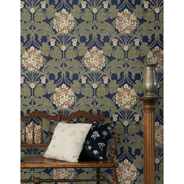 Navy & Terra Cotta Floral Hydrangea Wallpaper, ET12102