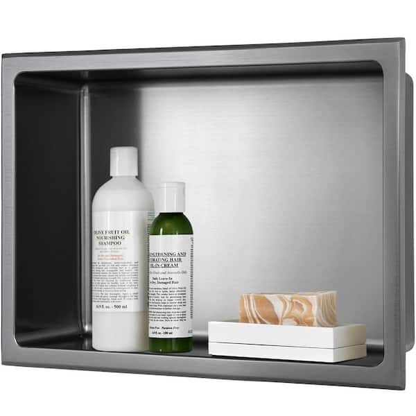 AKDY 16 in. W x 12 in. H x 4 in. D 18-Gauge Stainless Steel Bathroom Shower Wall Niche in Graphite Black