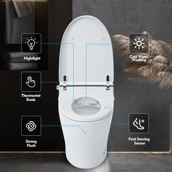 Virubi Elongated Smart Toilet Bidet with Dual Flush & Foot Sensor