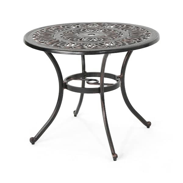 COOLSHARK All Weather Round Cast Aluminum Patio Dining Table Outdoor Corrosion Resistant Patio Table, Shiny Copper for Garden
