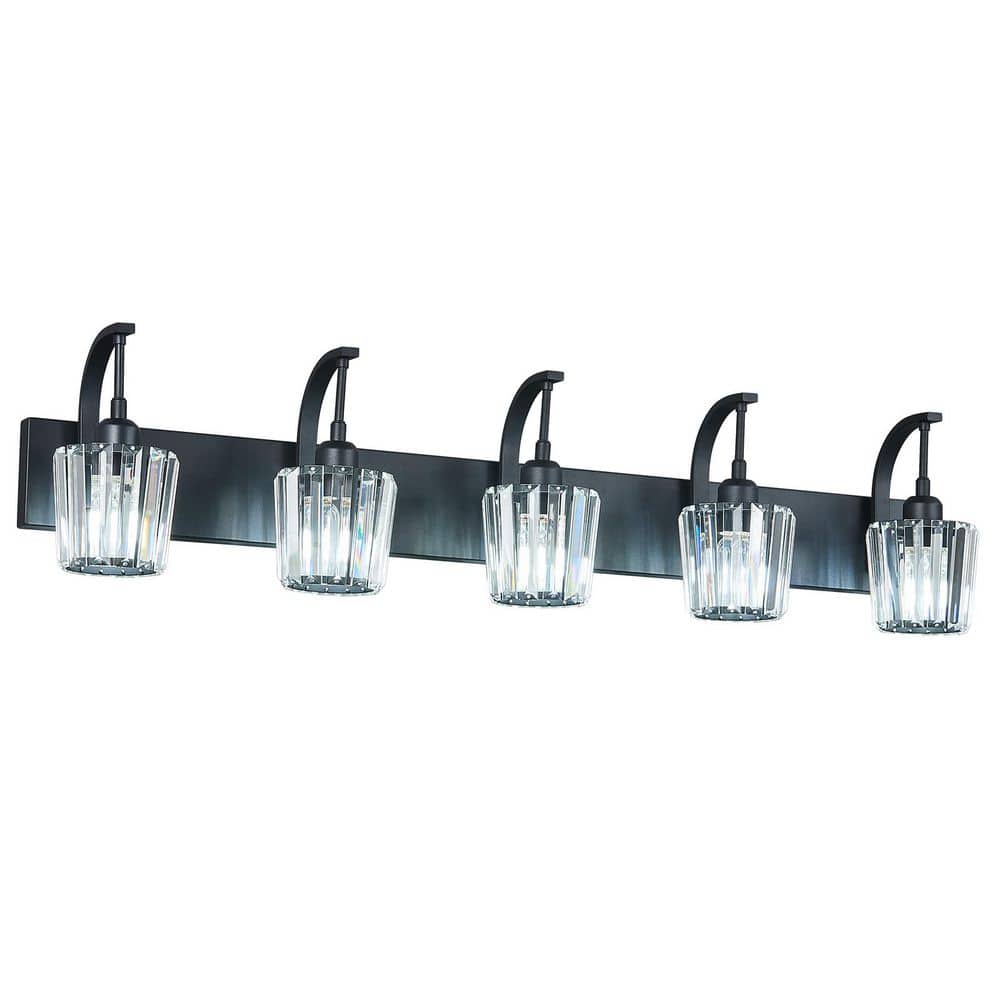 Home Lighting 42.51 in. 5-Light Black Conical Vanity Lights with Crystal Accents Over Mirror For Bathroom price history on PriceWatchPro