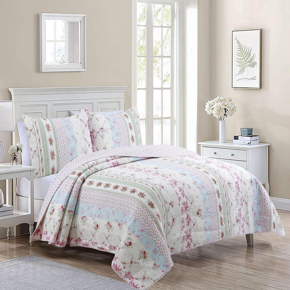 Peach Grey and Sky Blue Vintage Floral Bedding French Country
