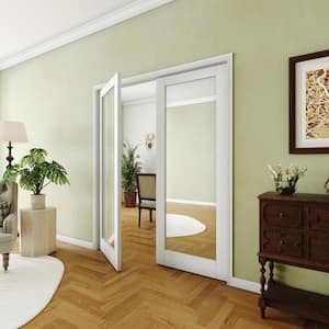 60 in. x 80 in. (Double 30 in. Doors) 1-Lite Mirrored Glass Interior Door Slab MDF White Pantry Door Panels Prefinished