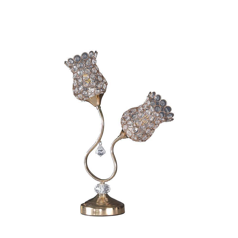 18.75 in. Rose Gold Chrome Metal Table Lamp with Floral Trumpet Shades price history on PriceWatchPro