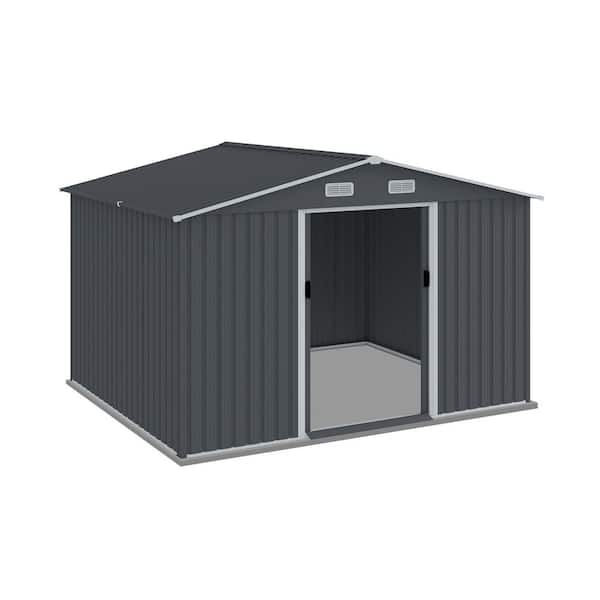 10 ft. W x 8 ft. D Gray Metal Outdoor Storage Shed with Air Vent and Doors (80 sq. ft. )