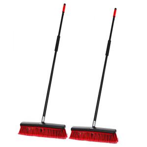 18 in. Red Indoor Smooth Surface 2-in-1 Squeegee Push Broom (2-Pack)