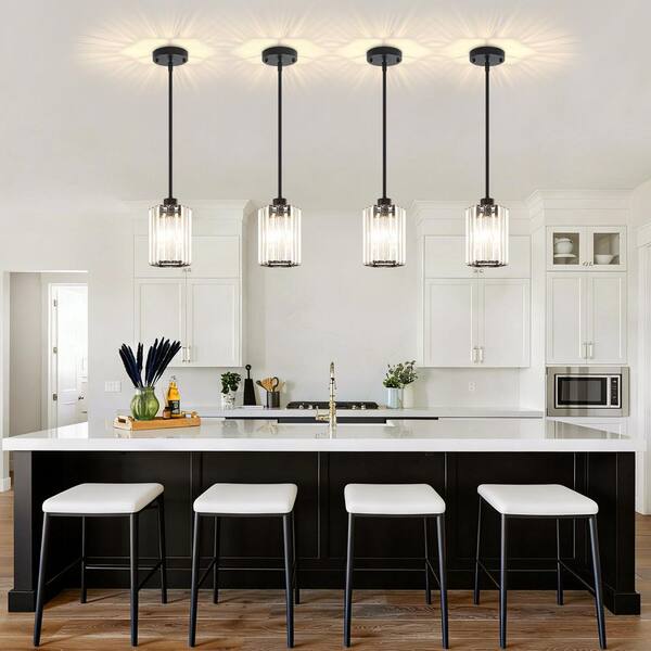 ZSMIHDOH 1-Light Black Modern Crystal Hexagonal Pendant Light for