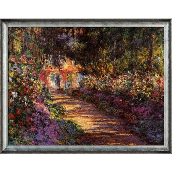 LA PASTICHE Pathway in Monet's Garden at Giverny by Claude Monet Athenian Silver Framed Nature Painting Art Print 41 in. x 53 in.