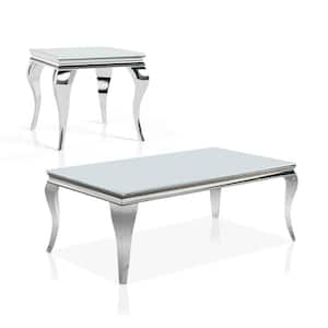 Mosgood 2-Piece 51 in. White Rectangle Glass Coffee Table Set