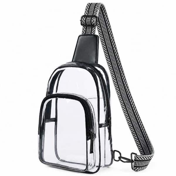 Black Clear PVC Adjustable Wide Strap Sling Tote Bag for Concert Sports Game Airport Amusement Park Security Check