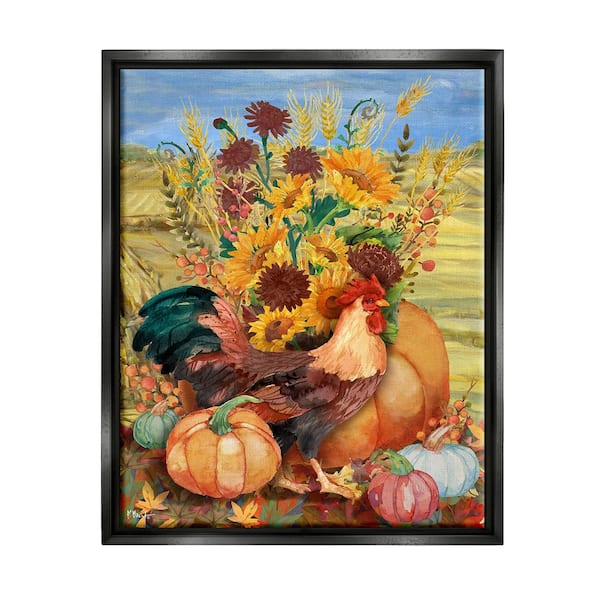 Stupell Industries Autumnal Rooster and Sunflowers Paul Brent 1 Piece Floater Frame Graphic Print Animal Poster Art Print 31 in. x 25 in.