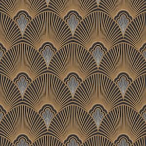 Art Deco Black and Gold Metallic Non-Pasted Vinyl Wallpaper