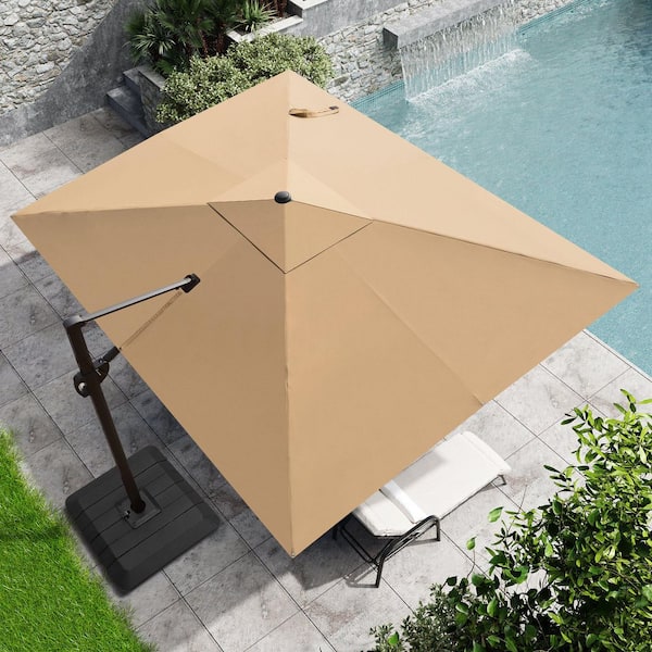 11 ft. x 9 ft. Rectangular Outdoor Cantilever Patio Umbrella in Tan with 4-Piece 220 lbs. HDPE Base