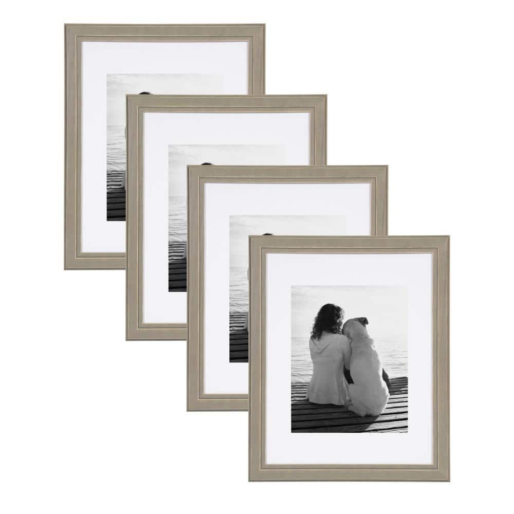 Kieva 11 in. x 14 in. Matted to 8 in. x 10 in. Gray Picture Frame (Set of 4