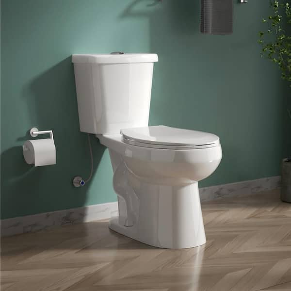Dual Flush 1.1/1.6 GPF Round Toilet in White 2-piece Toilet with Seat 17 in ADA Height 12 in Rough-In Compact Design