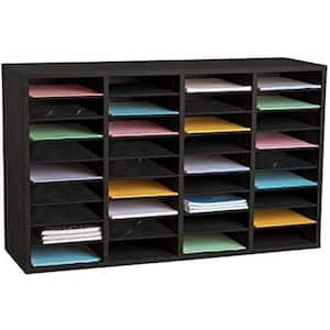 36 Compartment Wood Adjustable Literature Organizer, Black (2-Pack)