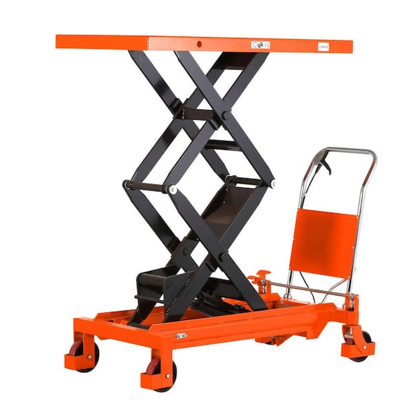 Double Scissor Lift Table Cart 1760 lbs. 59 in. Lifting Height Manual Lift Table Cart w/ 48 in. x 24 in. Platform Orange