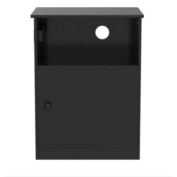 ULSMVOC Smt 1- Black Bedside Table With Open-Drawer and Locker. Home Office Filing Cabinet 17.7 in. L x 13.8 in. W x 23.6 in. H