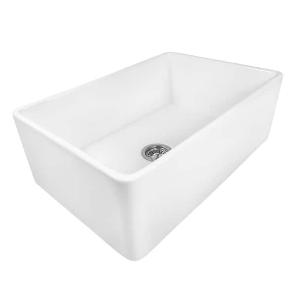 Ruvati Farmhouse Apron-Front Fireclay 33 in. x 20 in. Reversible Single Bowl Kitchen Sink in White