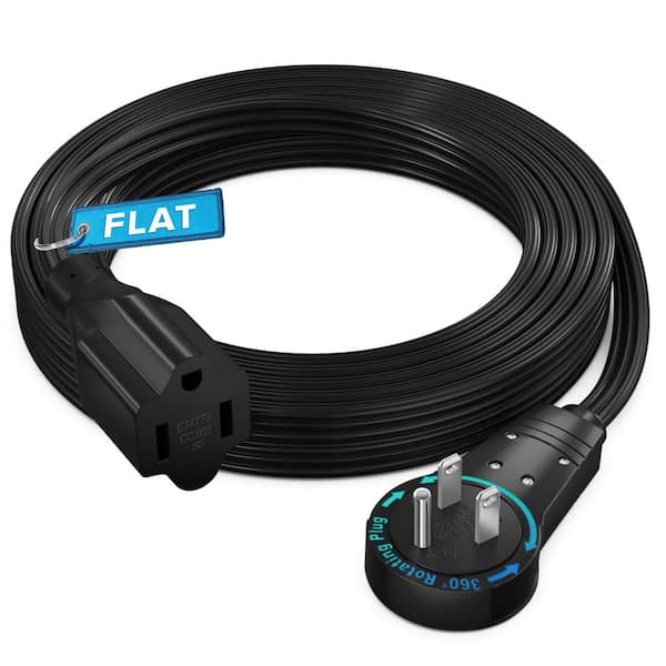 10 ft. 16/3 Light Duty Indoor Extension Cord with 360° Rotating Flat Plug Flat Wire, 13Amps, Black