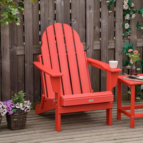 Unbranded Hot Selling Outdoor Red Folding Adirondack Chair (1-Pack), Outside Garden Chair, Faux Wood Patio & Fire Pit Chair