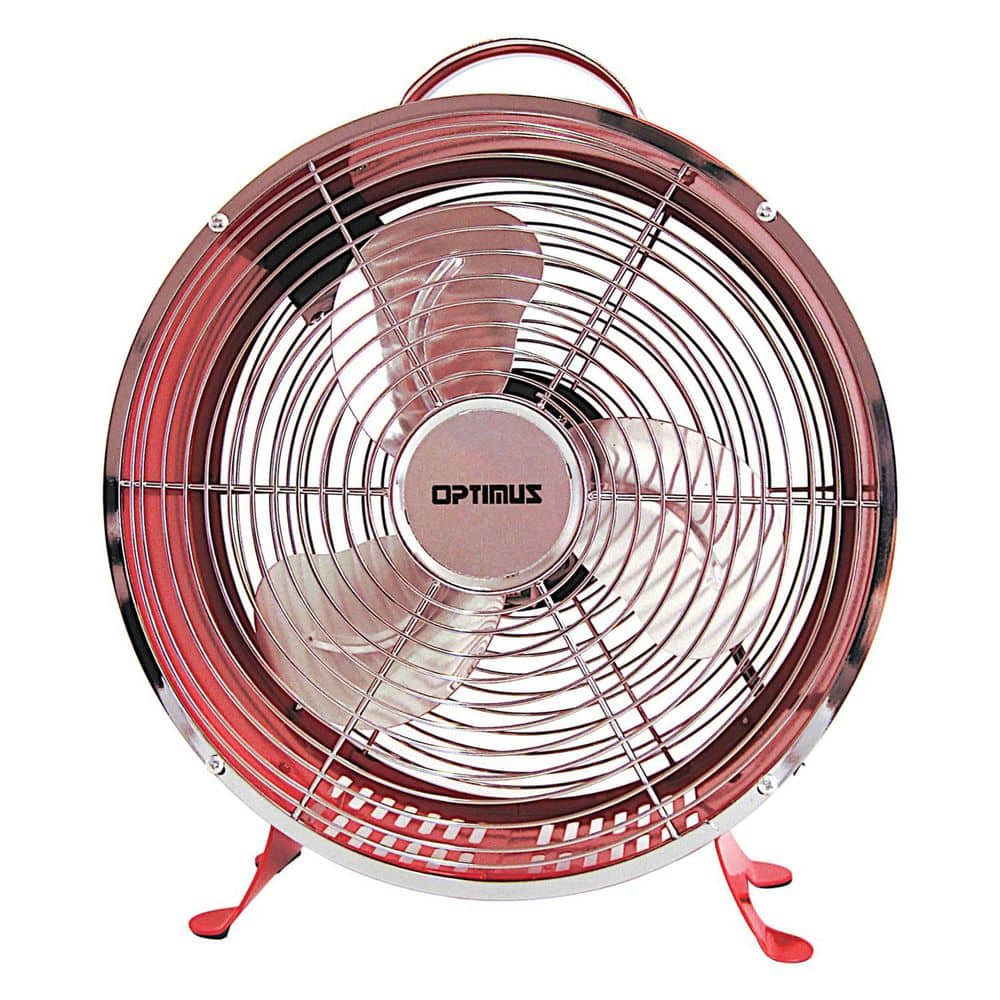 Red Retro Drum Fan with Two Speed Settings, 10 Inch