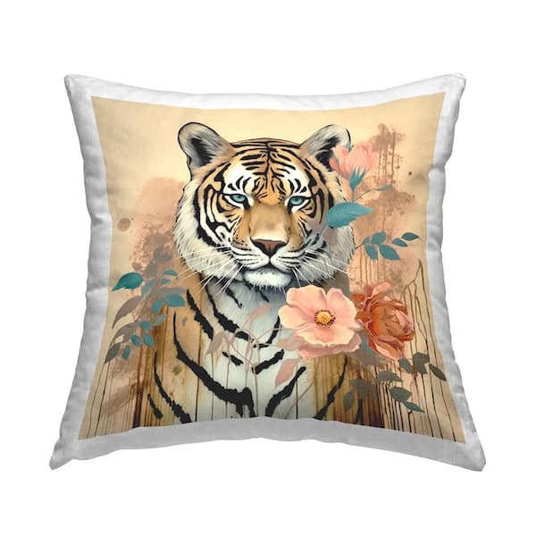 Stupell Industries Modern Floral Tiger Beige Floral Polyester 18 in. x 18 in. Throw Pillow