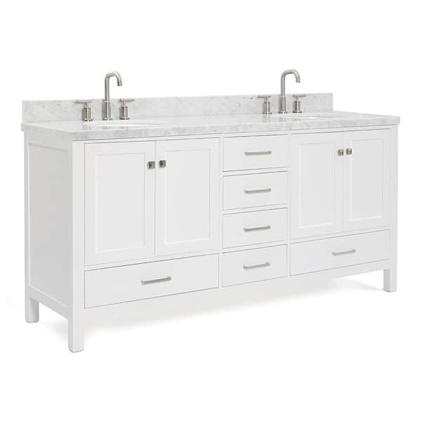 ᐅ【WOODBRIDGE Milan 37 Floor Mounted Single Basin Vanity Set with Solid  Wood Cabinet in White, and Carrara White Marble Vanity Top with  Pre-installed Undermount Rectangle Bathroom Sink in White, Pre-Drilled  3-Hole for